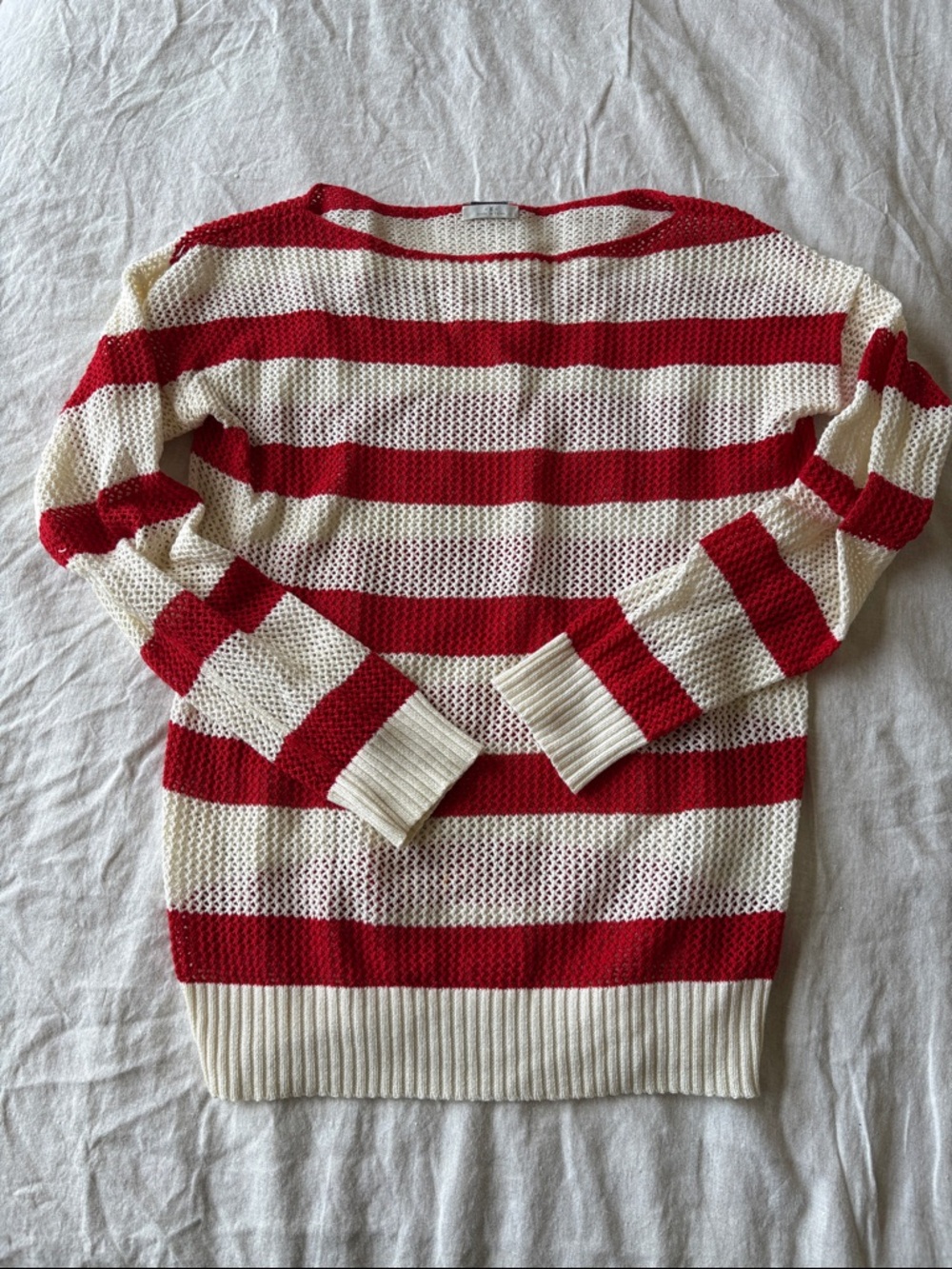 Madewell Red & Cream Striped Open Knit Sweater - Women